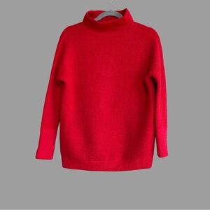 RDI Red Textured Ribbed Knit Retro Funnel Neck Cotton Blend Funnelneck Sweater